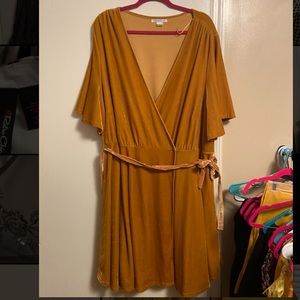 Mustard velour wrap dress
